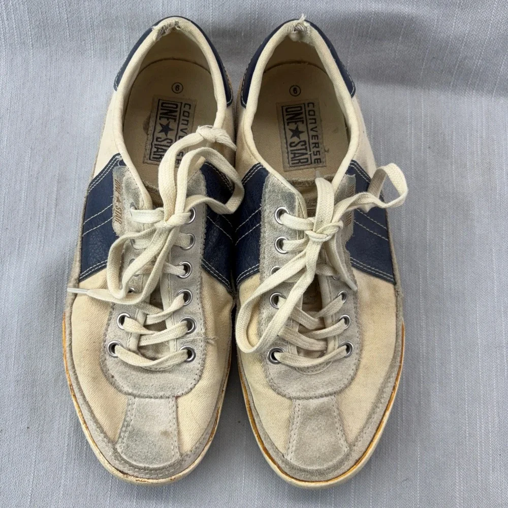 Converse One Star Sneakers Womens 9 Low Top Cream Navy Blue 509571T